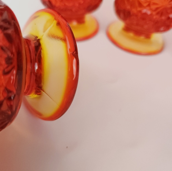 Amberina Daisy Button Glasses Set Of 5 Red Orange Art Glass 3.75 " Tall Vintage - Picture 6 of 16